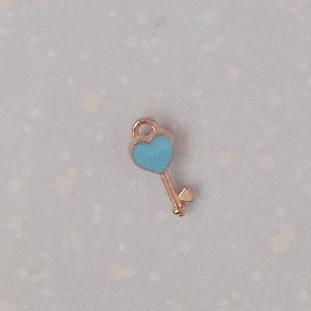 Light Teal Heart Key Enamel Golden Metal Charm